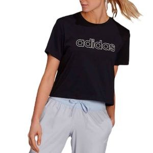 NEW Adidas Short Sleeve Black Crop Logo T-Shirt